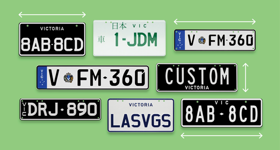 Some of the different number plate sizes available
